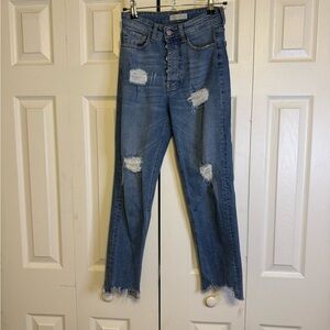 Kikisix button fly‎ Blue Distressed Women's Straight Leg Jeans